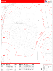 Perth Amboy Wall Map Zip Code Red Line Style 2024